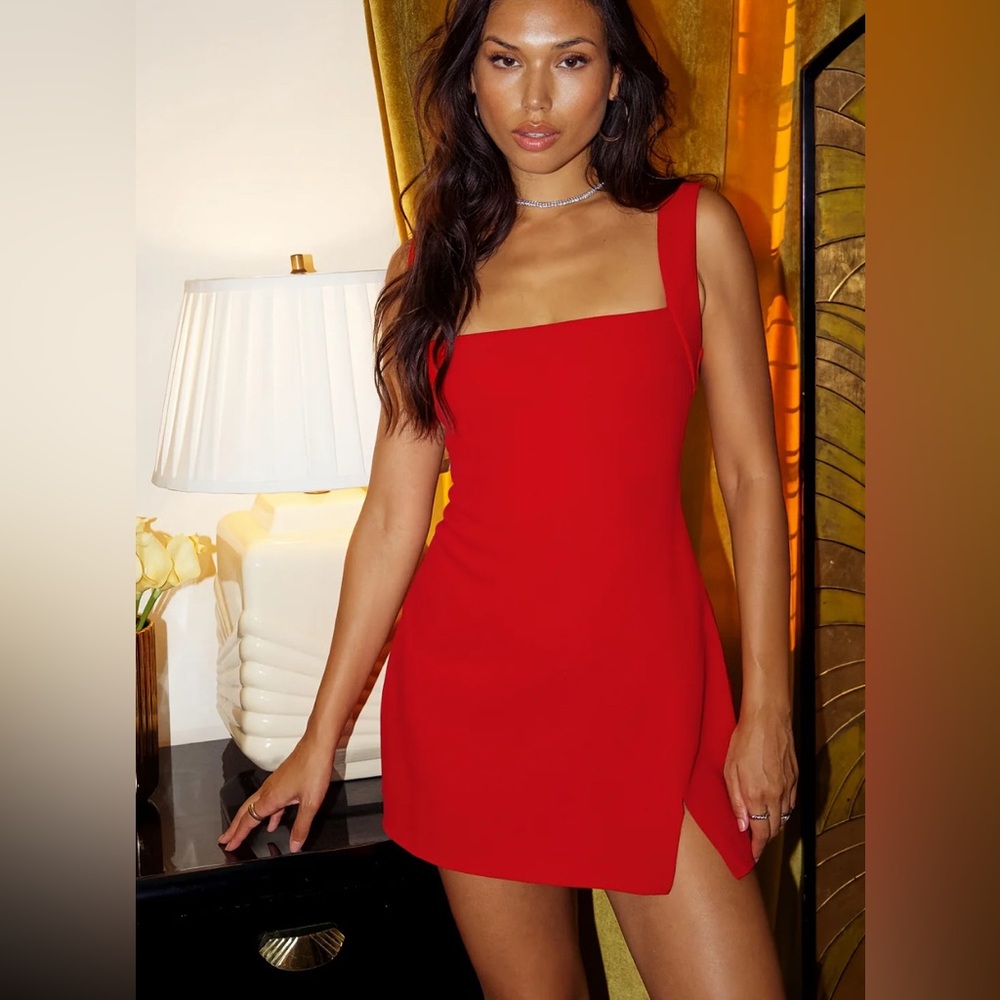 Red Square-Neck Mini Dress
